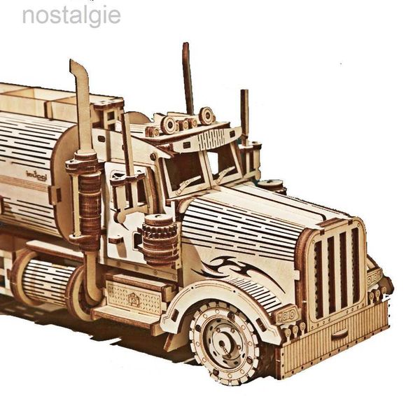 Blocs 3D bois pétrolier Puzzles modèle jouets enfants blocs de Construction construction puzzle bricolage mobile artisanat laser camion de découpe pour adultes cadeau 240401