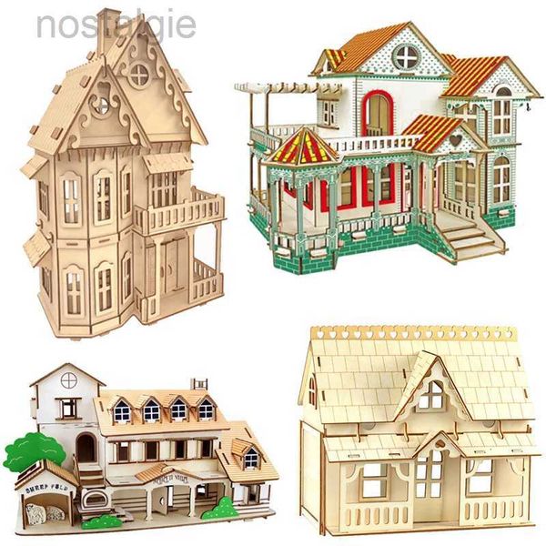 Bloques 3D Rompecabezas de madera Casa de muñecas Villa Modelo DIY Casa de muñecas Rompecabezas de madera Niños Juguetes educativos para niños Niñas Habitación Decoración del hogar 240401