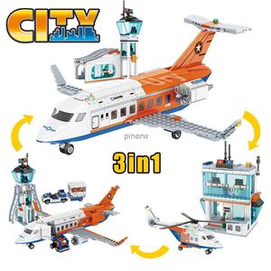Blokken 3in1 City Series Luchtvaart Vrachtvliegtuig Helikopter Luchthaven Airbus Vliegtuig Controletoren DIY Bouwstenen Speelgoed Set Kinderen Jongen gift
