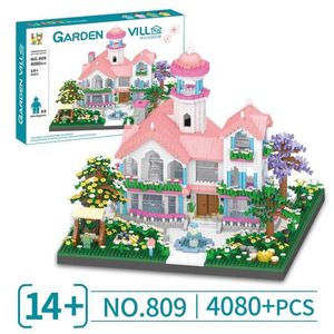 Blokken 4080 stukken Princess Dream Villa Castle Building Block City Street View House Diamond Micro Brick Toy Birthday Gift H240523