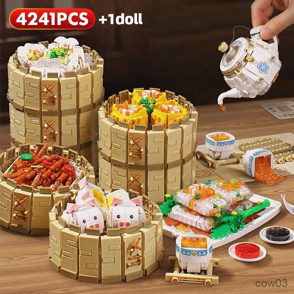 Bloques 4241 Uds Mini comida cantonesa mañana té comida bloques de construcción chino tradicional suma figuras ladrillos juguetes para niños regalos R230718