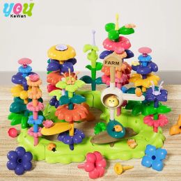 Blocs 4293pcs DIY Flower Garden Blocys Blocys Assembly Brick Rainbow Stacking Construction Set Toys Education Toys for Toddlers Girls