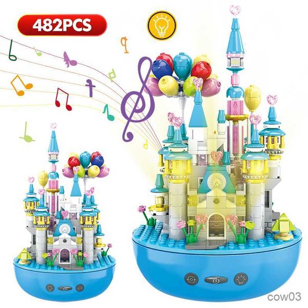 Blocs 482pcs Ville Château Créatif Rotation Musique Blocs de Construction Architecture Maison Briques avec LED Lumières Jouets pour Enfants R230718