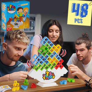 Bloques 48PCS Tetra Tower Fun Balance Apilamiento Bloques de construcción Juego de mesa para niños Adultos Amigos Equipo Dormitorio Familia Juego Noche y fiesta 240401