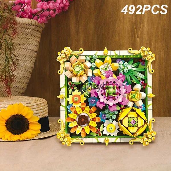 Blocs 492 pièces cadre Photo de fleur préservée bâtiment tournesol Rose plante Bouquet assemblage modèle briques cadeau de noël pour enfants vaiduryb