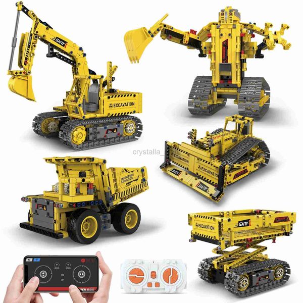 Bloques 5 en 1 Excavadora de coche técnica Aplicación Control remoto Ladrillos eléctricos Bloques de construcción Camión de ingeniería Juguetes Niños Moc Sets Regalo K96137 240120