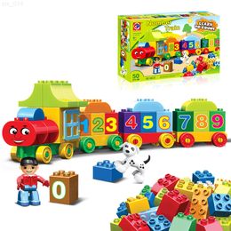 Blokken 50 stks Duplo Bouwstenen Big Size Aantal Stadstrein grote deeltjes DIY bakstenen Educatieve babyfiguren Speelgoedgeschenken met doos T230103