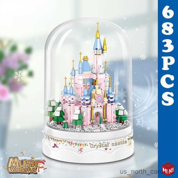 Blocs 546 pièces idées conte de musique château de cristal lumière château modèle blocs de construction anniversaire bricolage jouets pour cadeaux R230907