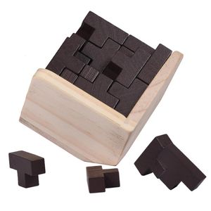 Blokken 54pcset houten t vorm 3D puzzels bouwen hersentheaser luban in elkaar grijpende speelgoed 230213