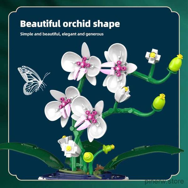 Blocs 574 pièces ville Mini orchidée plantes en pot blocs de construction amis Simulation fleur orchidée briques maison décoration jouets pour enfant cadeau