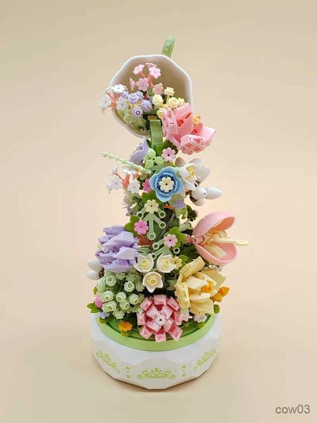 Blocs 575 pièces théière fleur éclairage boîte à musique bloc de construction décor à la maison Anime cadeau créatif jouet pour enfant adultes R231031