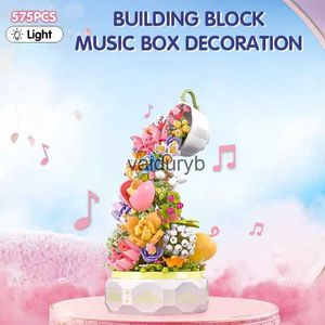 Blocs 575 pièces tasse à thé fleur éclairage boîte à musique bâtiment cascade Bouquet bricolage modèle briques jouets pour enfants cadeaux de vacancesvaiduryb