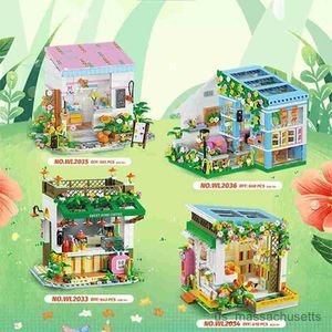 Blocs 643pcs City Street Building Bloods Fairytale Town Coffee Shop Afternoon Afternoon Flower House Mini Blocs Toys for Children R230814