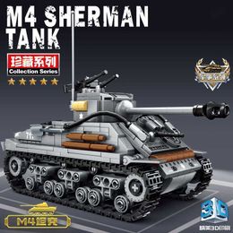 656 UNIDS Militar EE. UU. Sherman M4 Tanque Bloques de Construcción WW2 Tanque Ciudad Policía Soldado Arma Figura de Acción Ladrillos Niños DIY Juguetes Regalo L230724