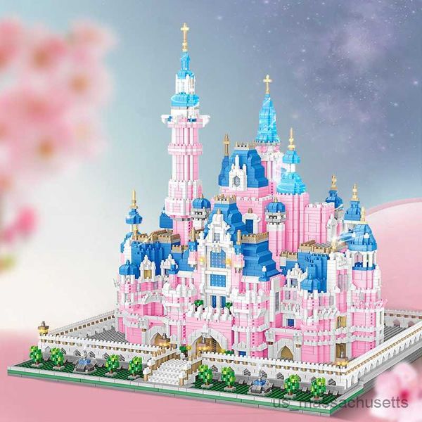 Bloques 6718pcs Arquitectura de parque de atracciones Bloques de construcción Pink Princess Castle 3D Model Mini Diamond Blocks Toys for Children R230814
