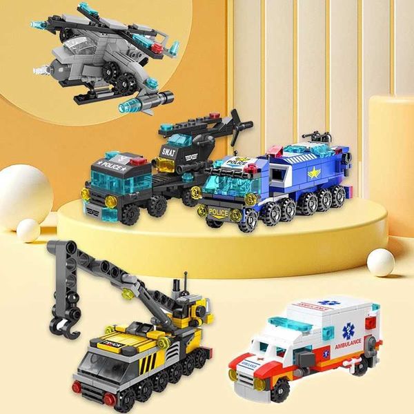 Blocs 6In1 Building Blocs Urban Fire Truck Engineering Crane Tank Helicopter Police Car Building Blocs Blocs Toys Toys WX