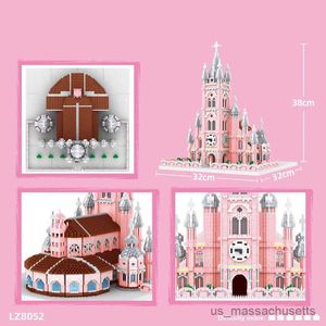 Blokken 7017PCS Wereldberoemde architectuur Sacred Heart Church Diy Diam -bouwstenen Pink Castle Mini 3D Blocks Toys Gifts R230814