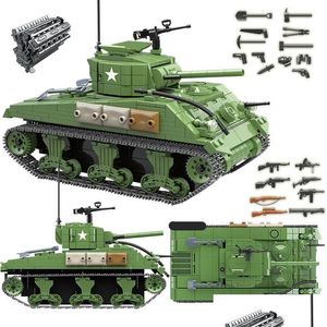 Blocs 726 Pcs Militaire Us Sherman M4A1 Tank Building Ww2 Ville Enfants Soldat Arme Briques Enfants Bricolage Jouets Cadeaux 220715 Drop Delivery Dhenm