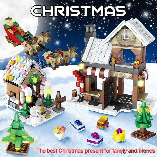 Bloques 741 Uds. Papá Noel pueblo de invierno casa de Navidad árbol muñeco de nieve bloques de construcción amigos de la ciudad DIY ladrillos juguetes para niños regalos