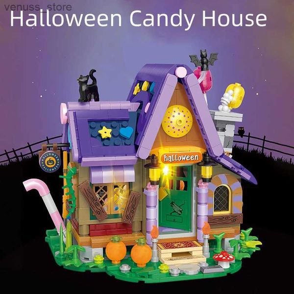 Blocs 780 pièces LED créatif Halloween cabane maison bloc de construction lumière MOC joyeux Halloween décoration briques garçons enfants jouets cadeaux R231208
