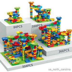 Bloques 84-514PCS Bloques de carrera de mármol de tamaño pequeño Laberinto de bolas Bloques de construcción Embudo de plástico Tobogán Montar DIY Regalo para niños R230907