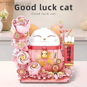 Blokken 868PCS Lucky Cat Bouwstenen Nieuwjaar Festival Decoratief Model Bakstenen Met Verlichting Desktop Deco Kinderen Speelgoed Vakantiegeschenken 240401