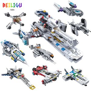 Blokken 8in1 941pcs Space Battleship Aircraft Fighter Building Builds Star Spaceship War Bricks City Construction Toys For Children Cadeau 230523