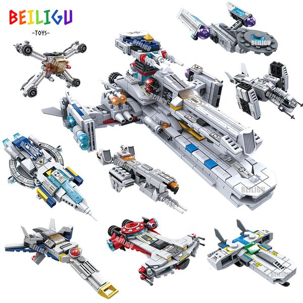 Blocs 8IN1 941PCS Space Battleship Aircraft Fighter Building Blocks Star Spaceship Guerre Briques Ville Construction Jouets Pour Enfants Cadeau 230523