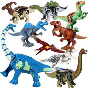 Blokken 8 stuks lot Jurassic Dino World Tyrannosaurus Rex Wyvern Velociraptor Stegosaurus Building Kits Bolcks Dinosaur Cijfers Raptor Speelgoed 230627