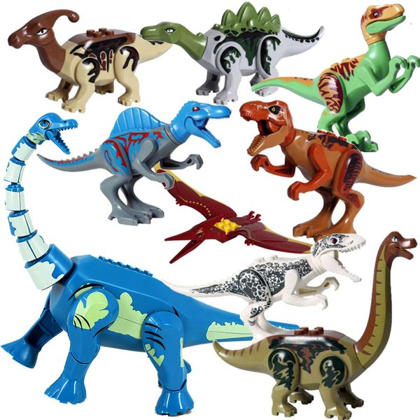 Bloques 8pcs / lot Jurassic Dino World Tyrannosaurus Rex Wyvern Velociraptor Stegosaurus Building Kits Bolcks Dinosaur Figures Raptor Toy 230627