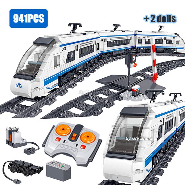 Blocs 941 pièces technique RC modèle de Train à grande vitesse batterie électrique pièces de moteur télécommande jouets de construction pour enfants garçons 230110