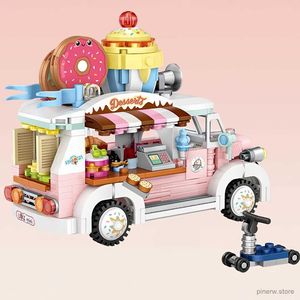 Blocs parc d'attractions voiture de fruits voiture de dessert voiture de pizza voiture de café Mini blocs de construction