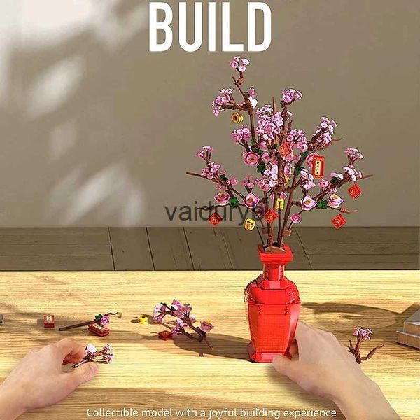 Blocchi Artificiale Immortale Bouquet di Fiori Building Blocks Imposta Fiore di Pesco con Vaso di Mattoni Decorazioni per la Casa Giocattoli per Bambini Ragazza per Adulti Giftsvaiduryb