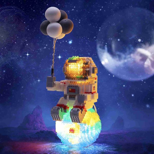 Bloques Bloques de construcción de astronauta con luz Micro espacio Luna Tierra Diamante DIY juguetes ladrillos Constructor juguetes para amigos niños niñas regalos