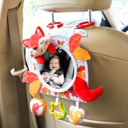 Blokkeert Baby Carseat Mirror Toys Achterbank Achterstoel Mirror met hangende cartoon Ratels Teuter auto Mirror Toy Infant Tummytime Rammelaar