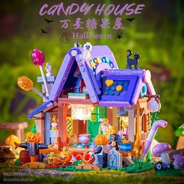 Blokken BALODY mini Kinderen Gebouw Speelgoed Halloween Huis Puzzel Holiday Gift Home Decor Met Verlichting 21052 230721