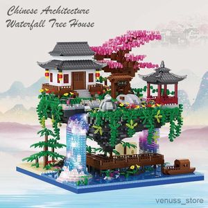 Blocs Balody World Architecture Mini diamant cascade piscine bloc de construction Mini vue sur la rue Sakura arbre maison cadeaux R230629