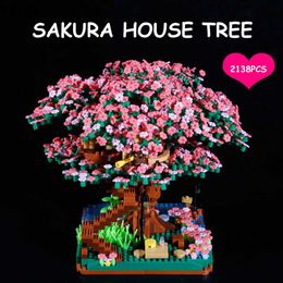 Blokkeert Bibilock 2138 stcs Sakura House Tree Bouwstenen Cheer Flower City Street View Series Assemble Bricks Decoration Gift For Girl