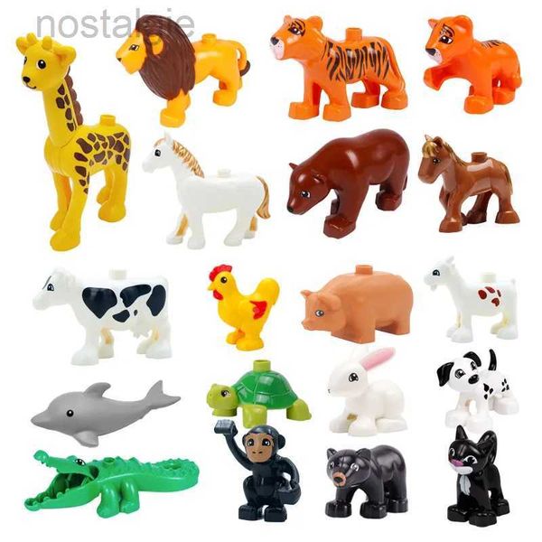 Blocs Blocs de construction de grande taille accessoire animal compatible Duplo lapin poisson ours poulet cochon canard chien chat cheval vache mouton jouets cadeaux 240401