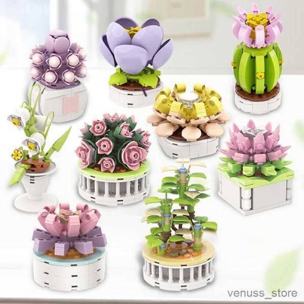 Blocs Bloc Ville Plantes En Pot Plantes Succulentes Cactus Bonsaï Arbre Jardins Romantique Blocs De Construction Modèle Enfants Ensembles Kits Jouets R230629