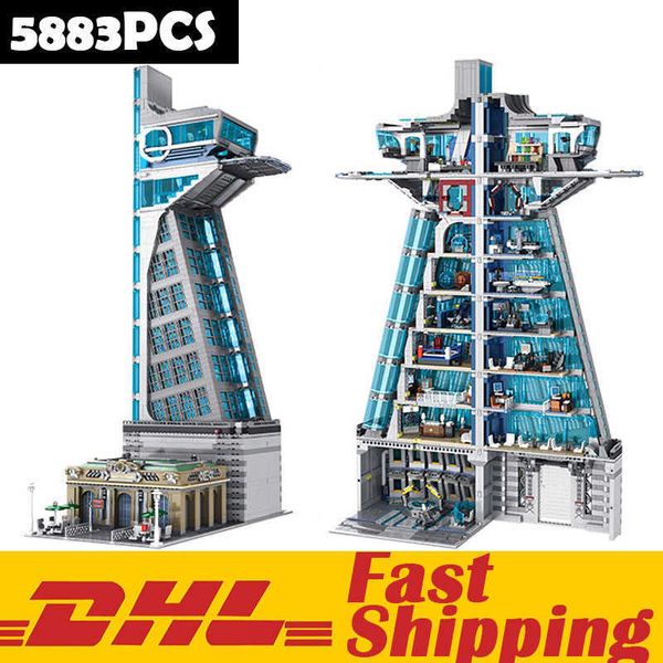 Bloques Bloques 5883 PCS Moc 55120 Hero Iron Tower Man Modelo base con luces LED Bloques de construcción Ladrillos Juguetes Cumpleaños Regalos de Navidad J240307