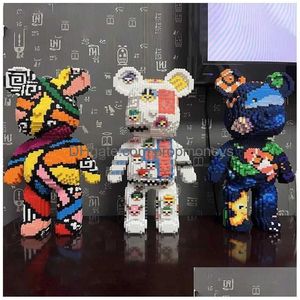 Bloques Bloques Dibujos animados Mini Amor Violento Oso Bearbrick Modelo de color con luz Bloque de construcción Micro Diamante Ladrillos Juguetes para niños Cumpleaños Dhcak