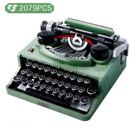 Blokken blokken expert retro printer model bouwsteen simulatie groen typewriter assembleer bakstenen speelgoed diy set geschenken voor kinderen t220901