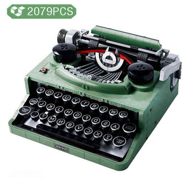 Blocs Blocs Experte Modèle d'imprimante rétro Simulation de blocs de construction Green Typewriter Assembly Bricks Toys DIY Set Gifts for Children T220901