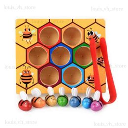 Bloqueos Bloques Montessori Hive Games Board 7pcs Bees con Clamp Fun Fatting Toy Toy Educational Beehive Baby Kids Toquy Toil T240325