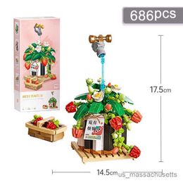 Blocs Bouquet Ornements Mini Blocs De Construction DIY Fraise Plante En Pot Fleur Puzzle Assemblée Brique Enfants Jouet Cadeau Décoration De La Maison R230817