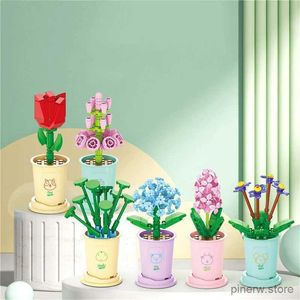 Blocs de construction Bouquet modèle 3D, jouet porte-bonheur, Mini fleurs, bricolage, brique, décoration de la maison, plante en pot, jouet éducatif pour enfants, cadeau