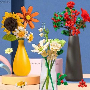 Blokken Bouwsteen Boeket 3D Model Speelgoed Woondecoratie Plant Ingemaakte Chrysant Rose Flower Assembly Baksteen Meisje Speelgoed Kind Geschenk R231020