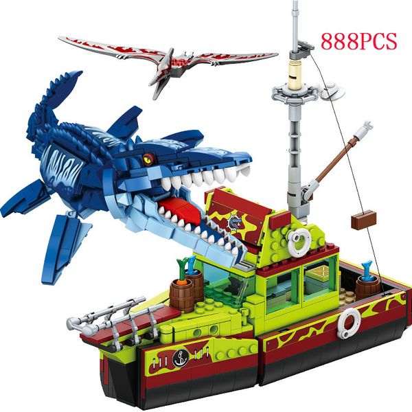 Bloques Bloques de construcción Dinosaur Ideas MOC Animal Escape Mosasaurus Ocean Exploration Ship Modelo Ladrillos Asamblea Juguetes Regalo para niños 230523