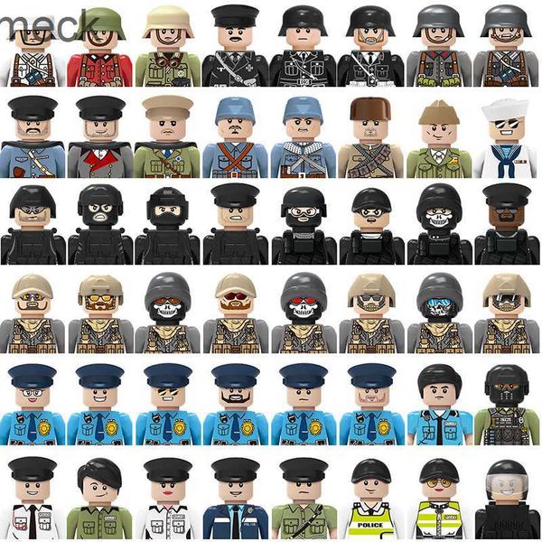 Bloques de construcción Mini figuras Set WW2 soldado del ejército militar SWAT policía soldados de juguete para niños regalos